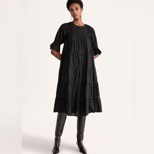 MERLETTE PARADIS EYELET TOP TIERED DRESS BLACK SIZE LARGE EUC
